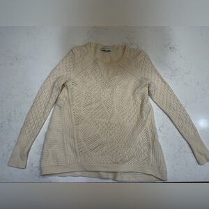 White + Warren 100% Cashmere Cream Pointelle Knit Sweater XS
